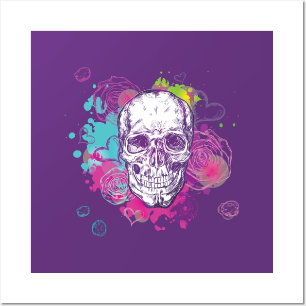 Colorful skull with flowers Wall Art by La Moda Tee